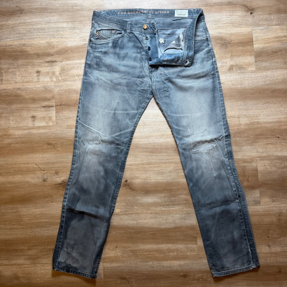 Diesel Darron Jeans Mens 34x32 Charcoal Faded Regular Slim Tapered Stretch 0886A